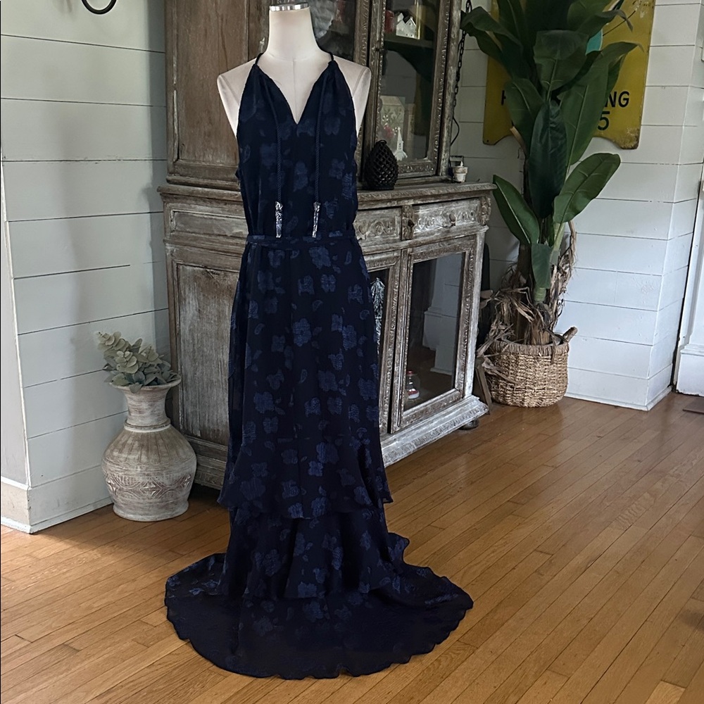 LAUREN Ralph Lauren BLACK LABEL NAVY TIERED MAXI DRESS PLUS 16 NEW